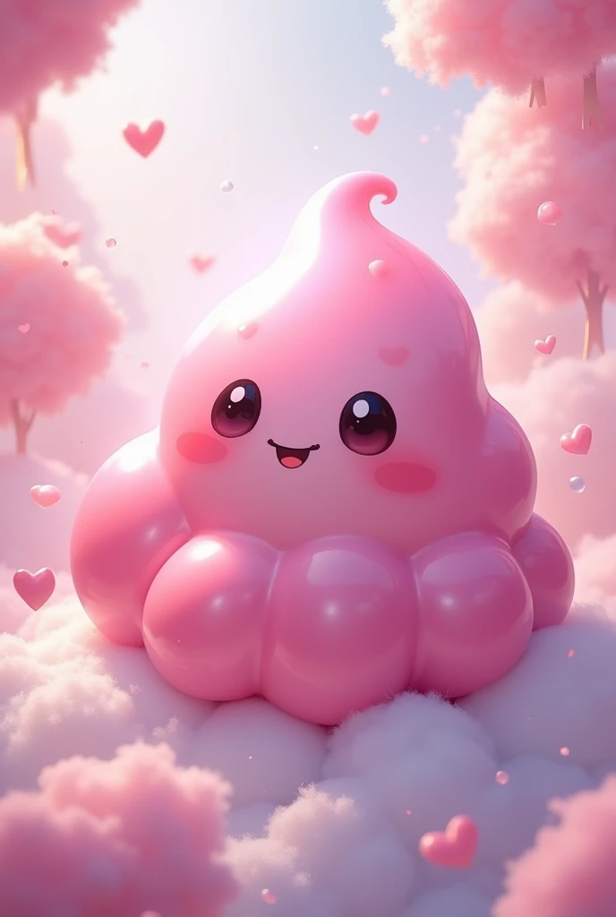 A pink slime with a round shape and a cute face and no legs or arms