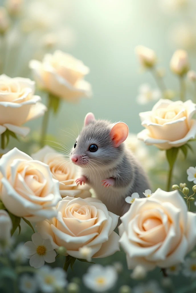 mouse with white Roses 