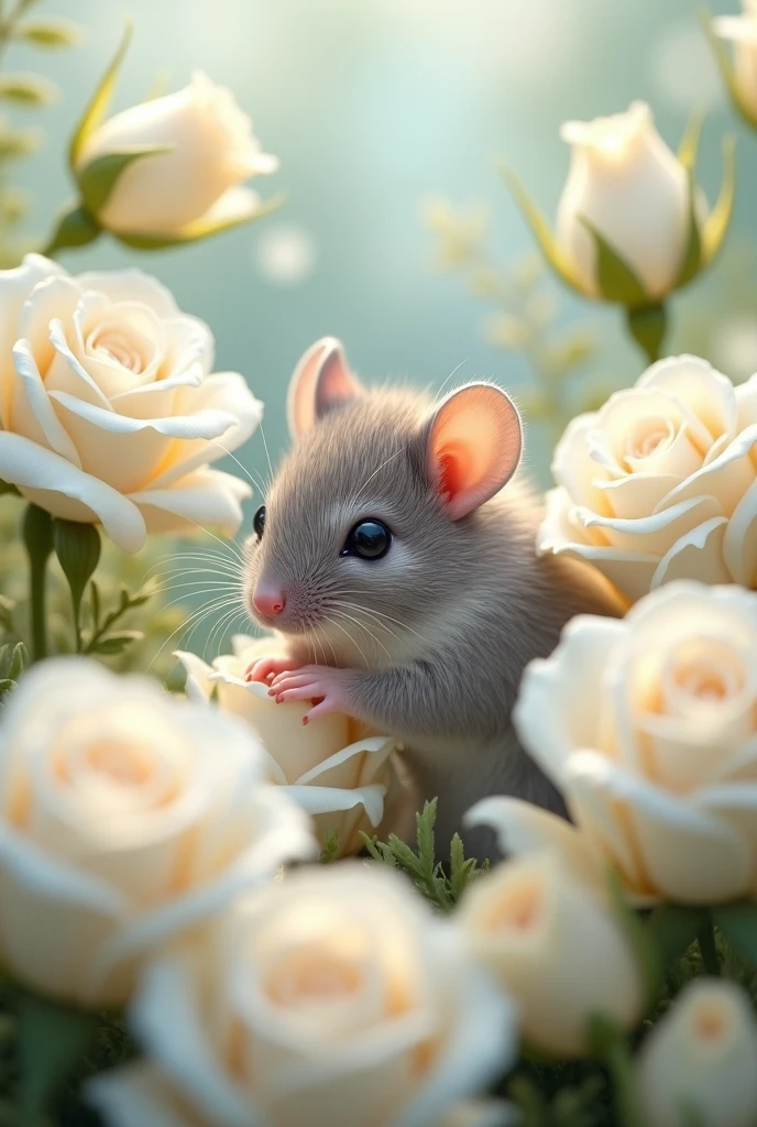 mouse with white Roses