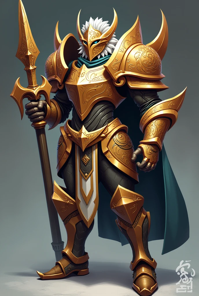 ornated fancy armor with matching weapon ((stylized game art))
