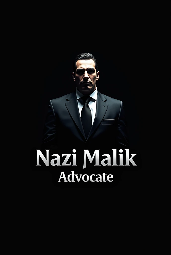 Advocate lawyer logo with "NAZI MALIK" written below it and below that "ADVOCATE" written in bright silver color, with a charcoal black background