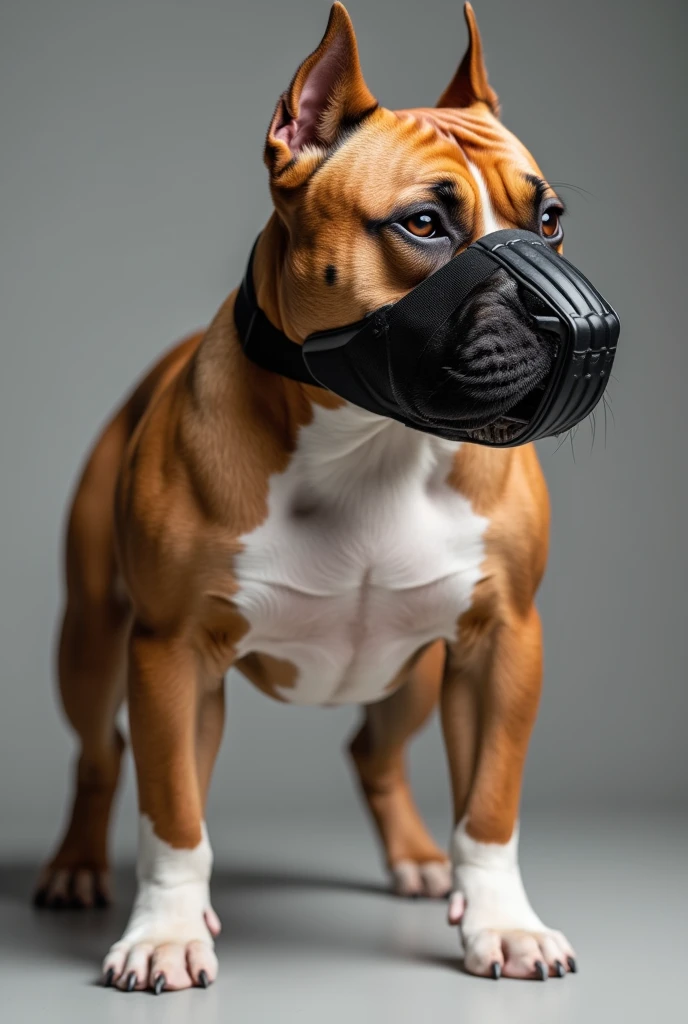 Pitbull dog with breathable mesh dog muzzle