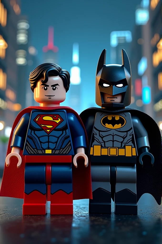 Superman and Batman in lego art, night