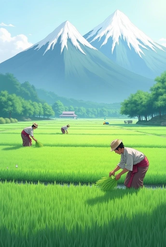 Sowing rice in the field

