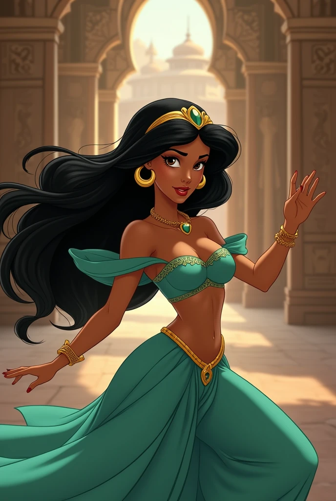 Stunning Princess Jasmine, photo in 8k, in action, cinematic.