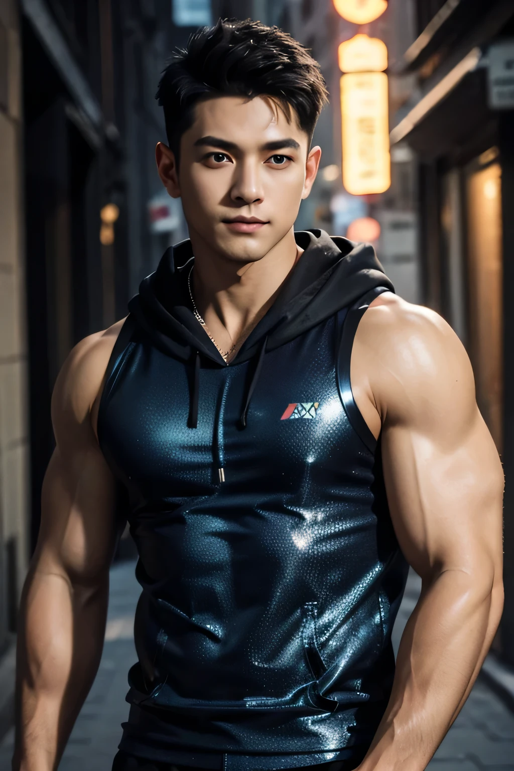 Body Su 1t, photore (Korean male) wearing bodysuit, huge muscle，See-through, Underground nightclub, Dancing, Facial hair, Realistic, Masterpiece, Intricate details, Detailed background, Depth of field,（（（The crotch is raised）））