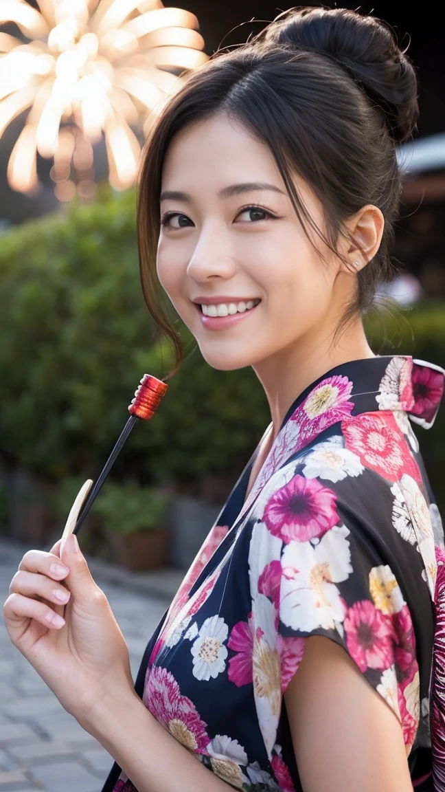 yukata firework Smiling Mature Woman 45 Talent black hair bun