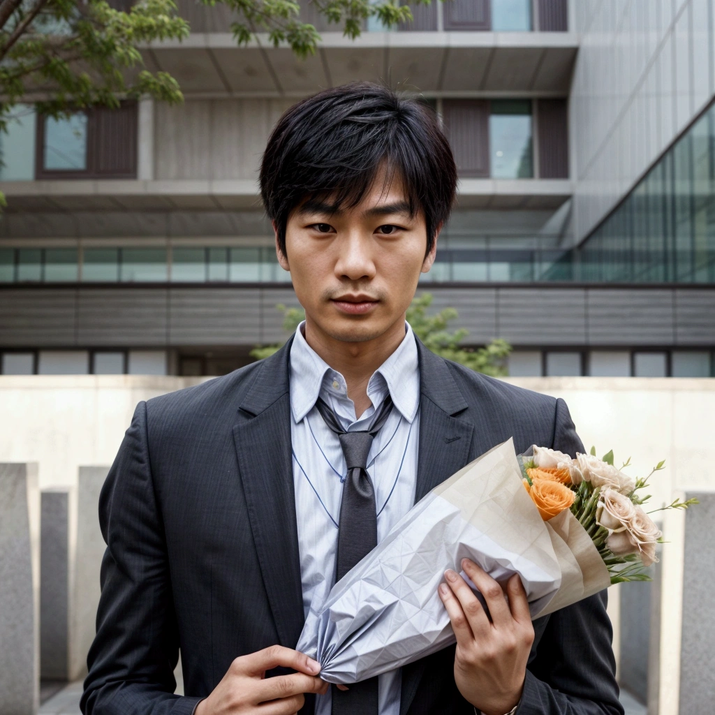 35age、japanes、well-body、suits、businessman, standing at cemetery background, realistic, detailed skins, (photo realistic 1.5), (8k,best quality, masterpiece:1.2)
