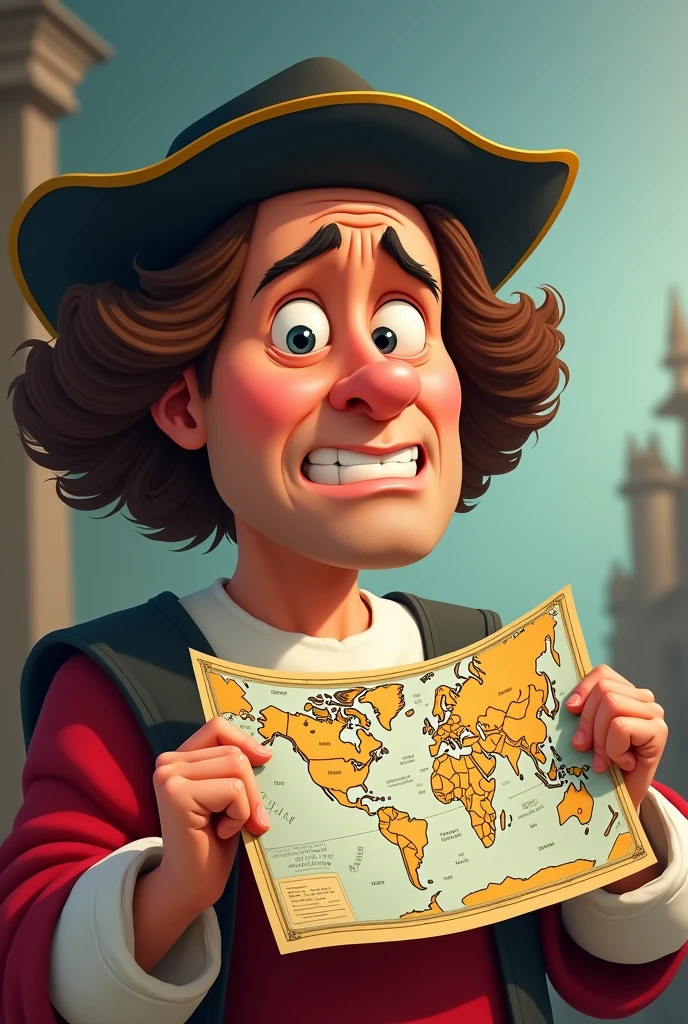 Christopher Columbus holding the map upside down with a confused expression for a meme that is funny but is Christopher Columbus