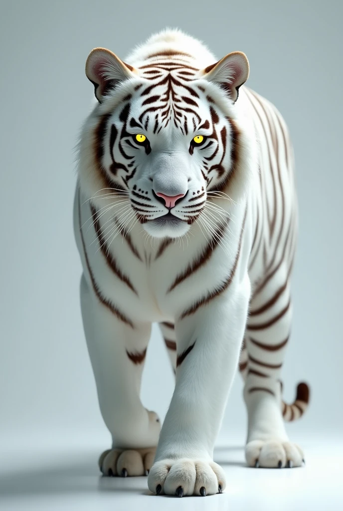 a tiger, four legs, white, siamese color, bengal spots, glowing eyes, majestic, god, four legs, fantasy, male, full body, simple background