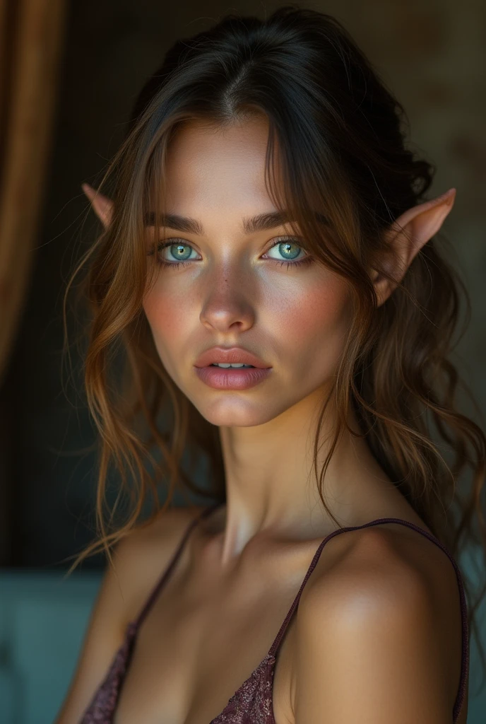 [Core Concept]18 y.o.,  A captivating elf girl with stunning blue eyes and an intimate, carefully groomed intimate area., slender stomach, medium breasts, hot and sexy, modern beauty 

[Character Description] A beautiful young woman with striking azure eyes and delicate features. Her expression is one of sensual allure as she bends over, revealing her intimate pubic haircut.

[Environment/Background] fantasy harem

[Style and Atmosphere] The image has a sensual, erotic tone, capturing the woman's beauty and sensuality with a tasteful, artistic approach.

[Composition] The composition is carefully framed to draw the viewer's eye to the woman's face and intimate area, creating a sense of intimacy and intrigue.

[Details and Embellishments] Subtle details, such as the woman's carefully groomed pubic area and the soft lighting, add depth and nuance to the scene.

[Technical Specifications] The image is rendered with a high level of realism and attention to detail, showcasing the woman's beauty and the intimate nature of the moment.