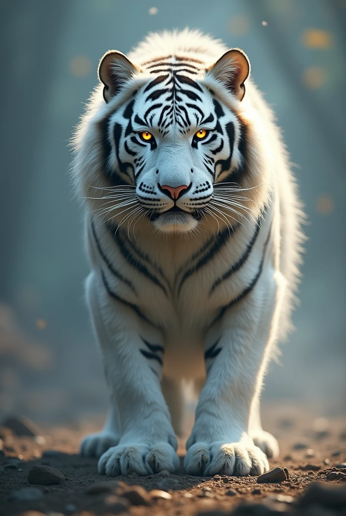 a tiger, four legs, white, siamese color, bengal spots, glowing eyes, majestic, god, fantasy, male, full body, simple background, furry