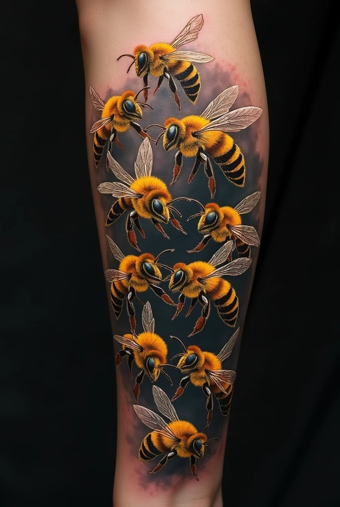 Tattoo of realistic swarm of bees