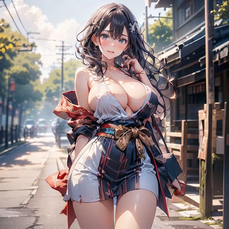 Anime Kawaii sexy Perfect Slim sensual body large breast and huge thighs, An intricate and highly detailed illustration of anime (Young girl) samurai girl, short black hair tied back, wearing a red Japanese kimono and black hakama, two Japanese swords crossed at the waist, ((work of art, highest quallity, A highest quallity de imagem, high resolution, anime sensual, CRU photo, 8k)), ((Extremely detailed 8k unified CG wallpaper)), (huge stunning photo of goddess, Very hot and sexy, jaw dropping beauty, perfect proportions, Body cute, Slim Body Beauty:1.4),