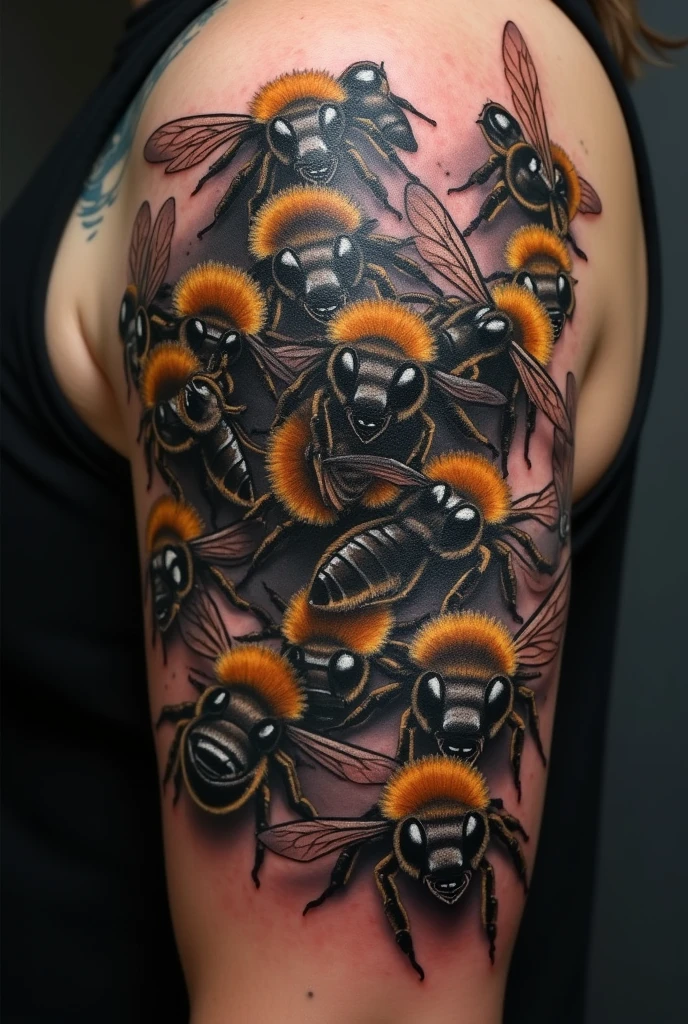 Tattoo of realistic swarm of angry bees