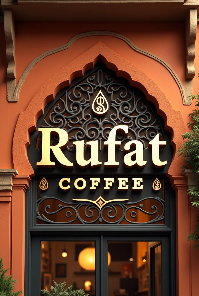 Generate a logo for a coffee shop with the name RUFAT COFFEE that has Terra colors and Turkish style