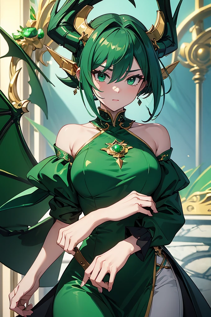 (((masterpiece, best quality, 16k))) stylized emerald dragon