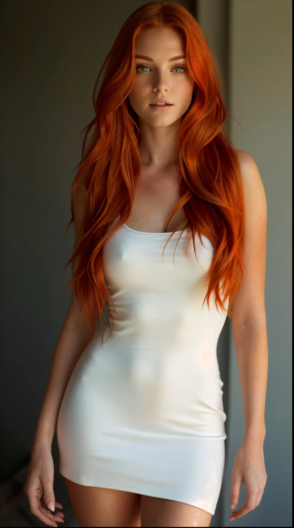 a close up of a woman with long red hair wearing a white dress, she has long redorange hair, orange skin and long fiery hair, red head, redhead girl, long loose red hair, red haired goddess, long glowing red hair, long ginger hair, long red hair, with long red hair, long orange hair, she is redhead
