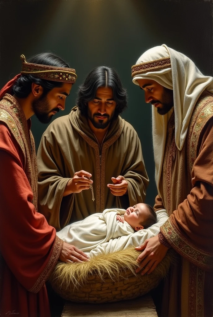 4 wise men, only 1 is mexican, visiting jesus