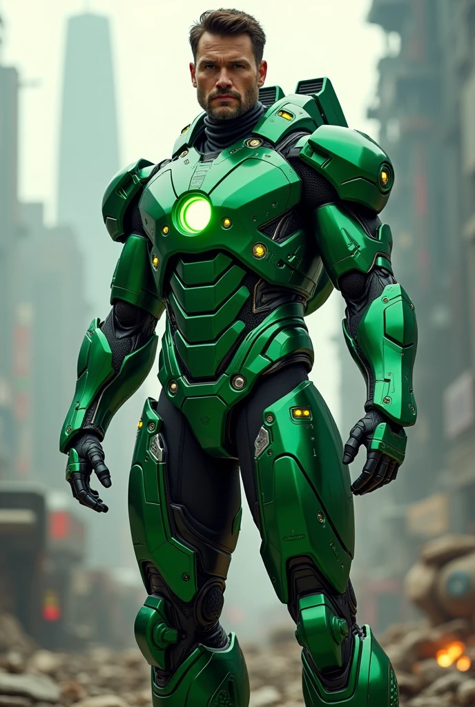 A man in green iron suit