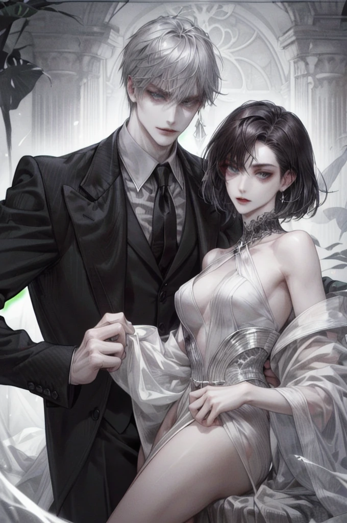 Gender("Male")Appearance("Gray eyes" + "Pale skin" + "Thick dark hair" + "Angular face" + "Sharp jawline" + "High cheekbones" + "Always impeccably dressed in dark suits") 