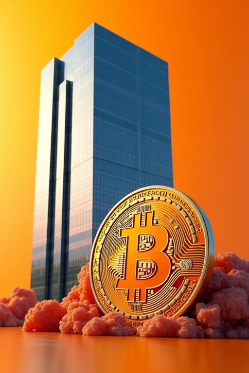 Metaplanet's Bitcoin holdings」
Main subject: Metaplanet's headquarters、A model of a huge Bitcoin: Place the Metaplanet building in the center、A style that places a large Bitcoin coin in front of it: Photorealistic rendering highlights Bitcoin’s presence as a corporate financial asset: Metaplanet Blue and Silver、Bitcoin orange background