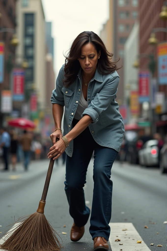 Kamala Harris cleaning the streets ai photo