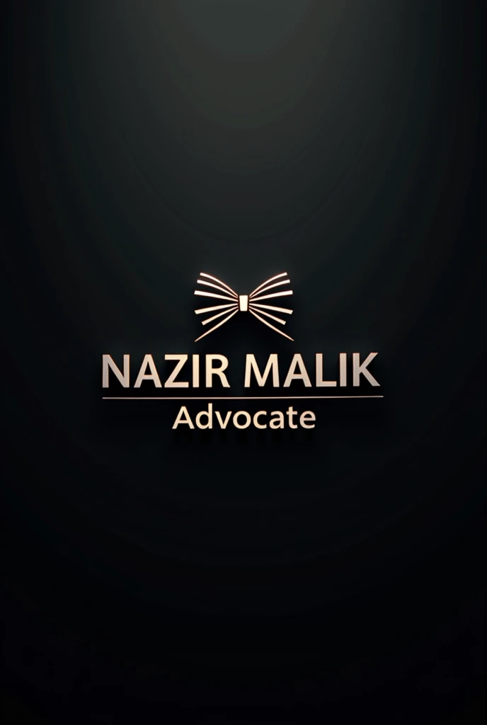 Simple Advocate bow symbol with "NAZIR MALIK" written below it and below that "ADVOCATE" written in bright silver color, with a charcoal black background