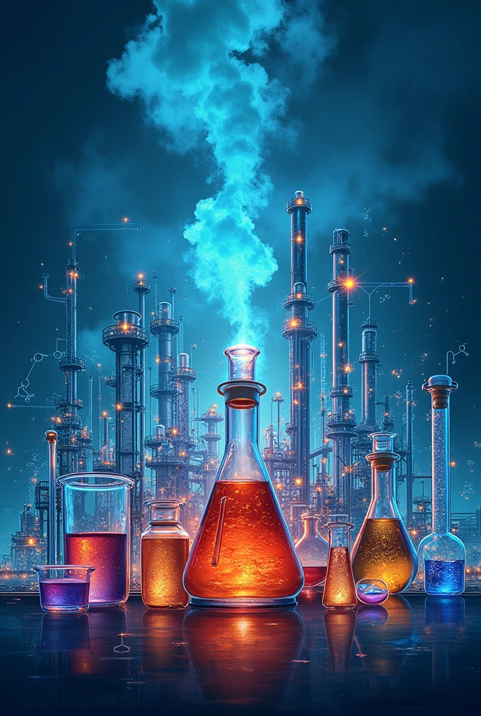 Create a Chemical Engineering Cover photo which is made by chemical industry, chemical lab,chemistry law besides some enough space to write some name later