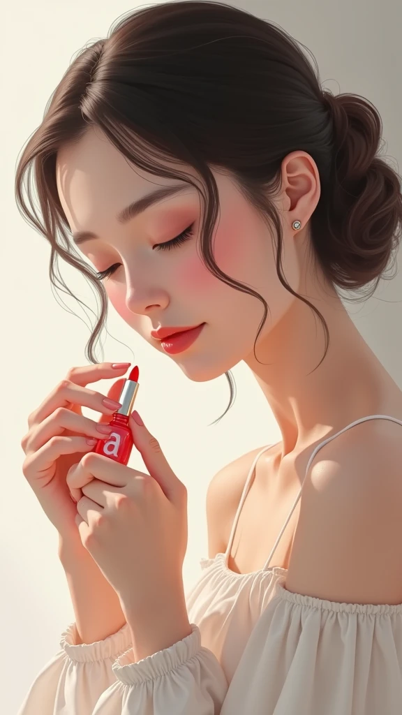 Uma mulher aplicando esmalte, fundo simples