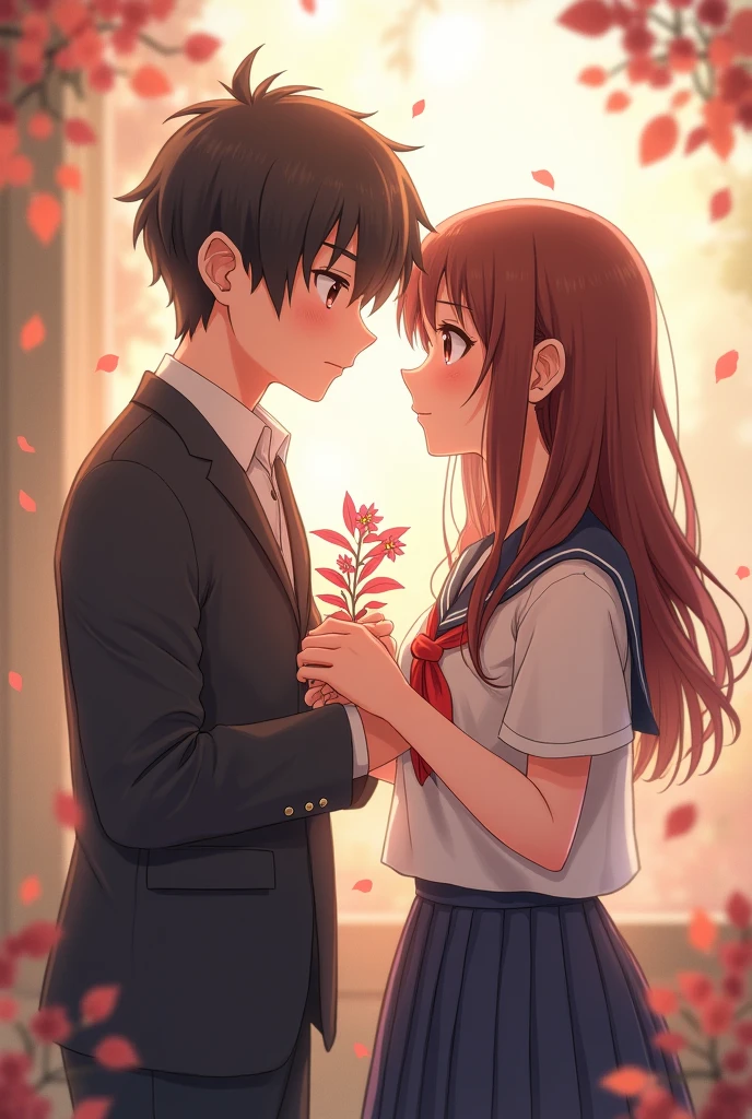 A school girl or boy date each other
