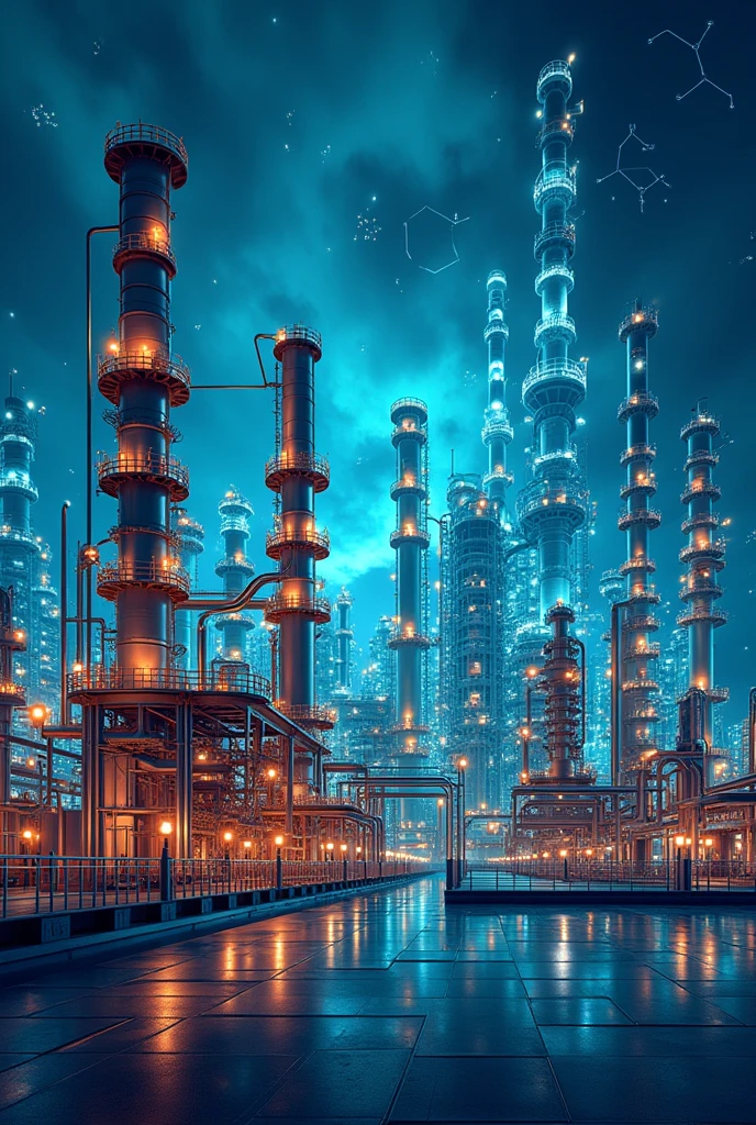 Create a Chemical Engineering Cover photo which is made by chemical industrial machines , chemical lab,chemistry law besides some enough space to write some name later