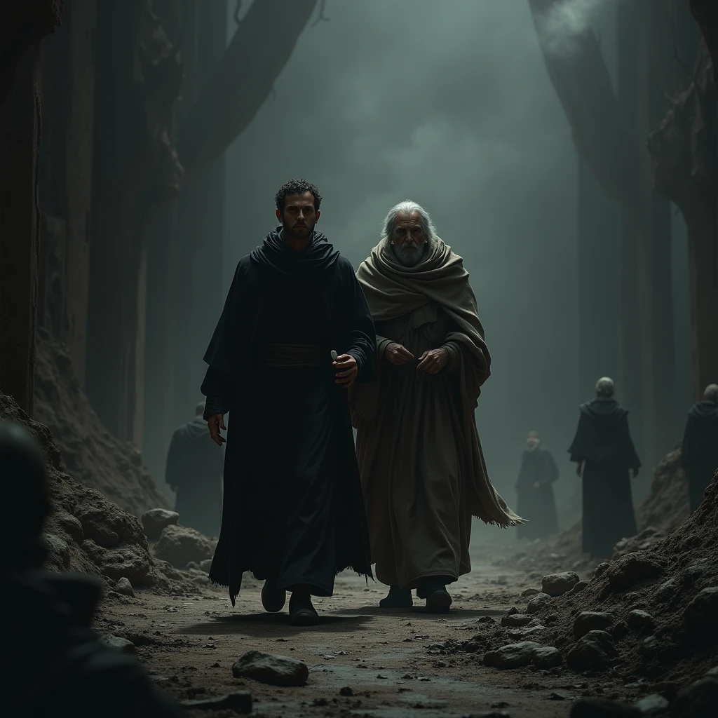 Dante with Virgil in the second circle of hell , realistic image
