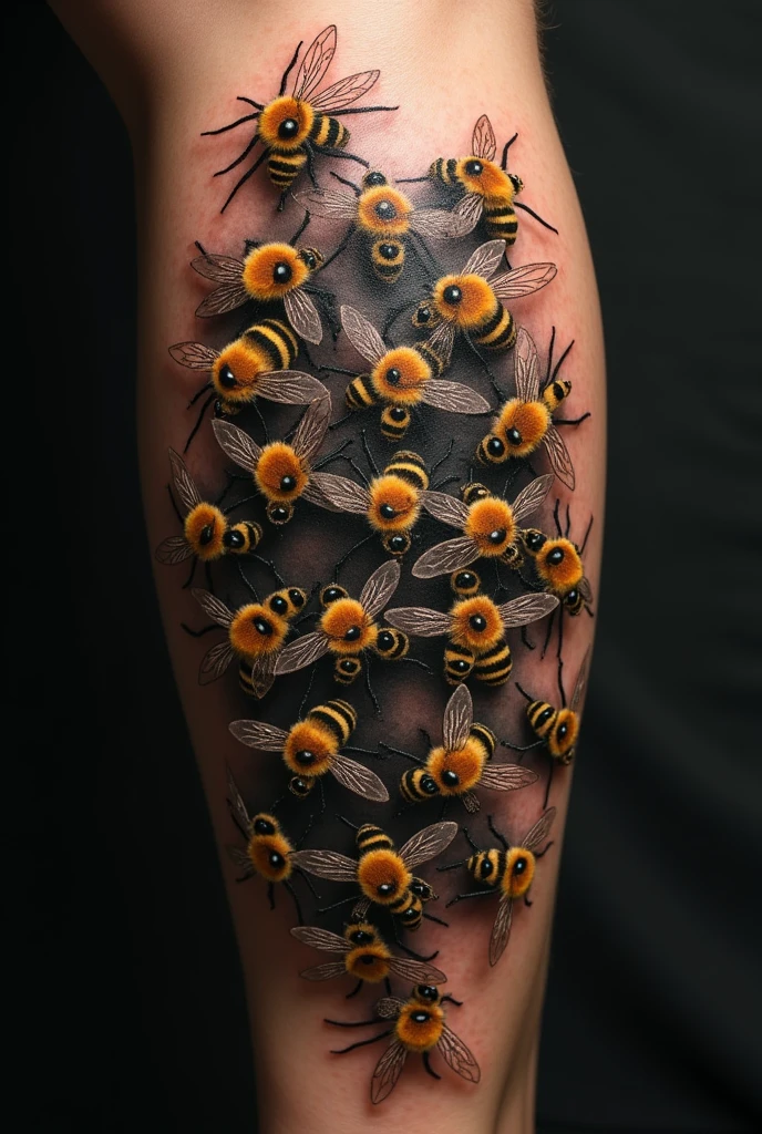 Tattoo of realistic swarm of bees 