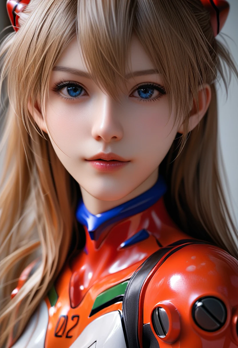 score_9, score_8_up, score_7_up, Asuka Langley Soryu in plugsuit, charming face, Neon Genesis Evangelion, Close-up details, realistic style photo young woman, platinum brown hair, long hair, outstanding style, tall, cute, in her s. Use soft lighting to cast gentle shadows on the subject, adding a touch of dimension to your images without compromising details, Girl's profile picture, realistic skin texture, detailed picture, HD32k,Painstaking Attention To Details