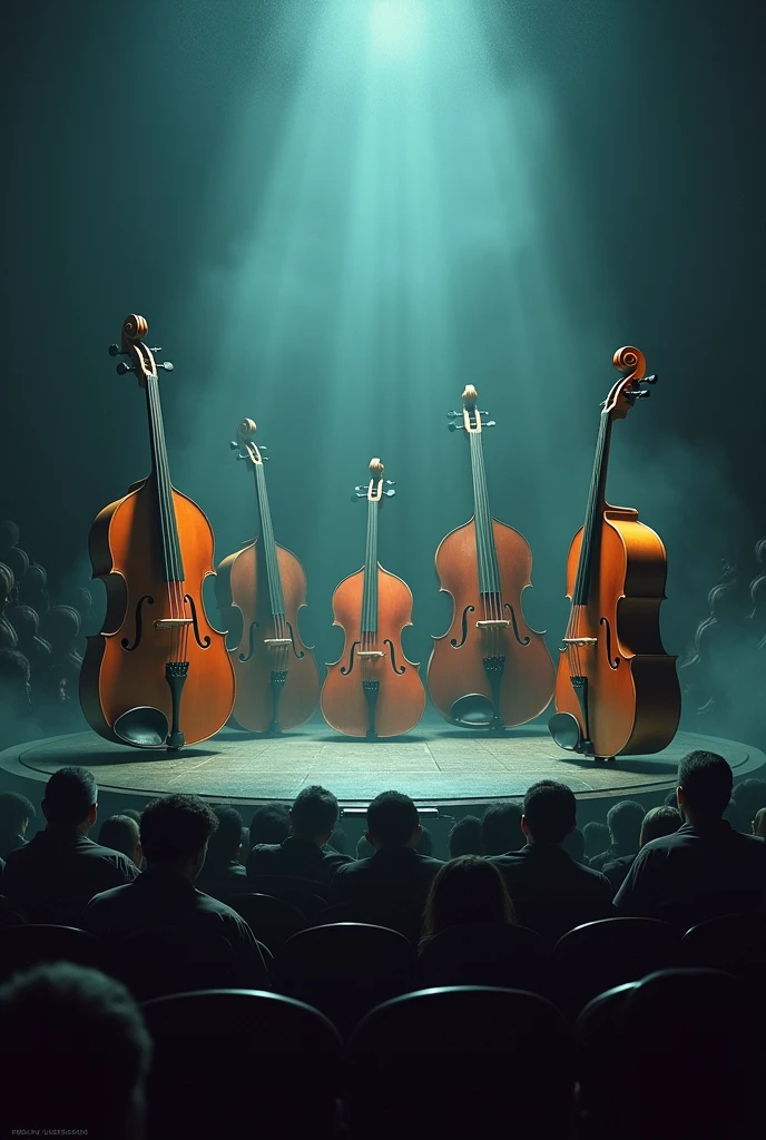 A concert with people waiting to see the lights and colors, but on the stage there were only musical instruments. But there are no musicians.