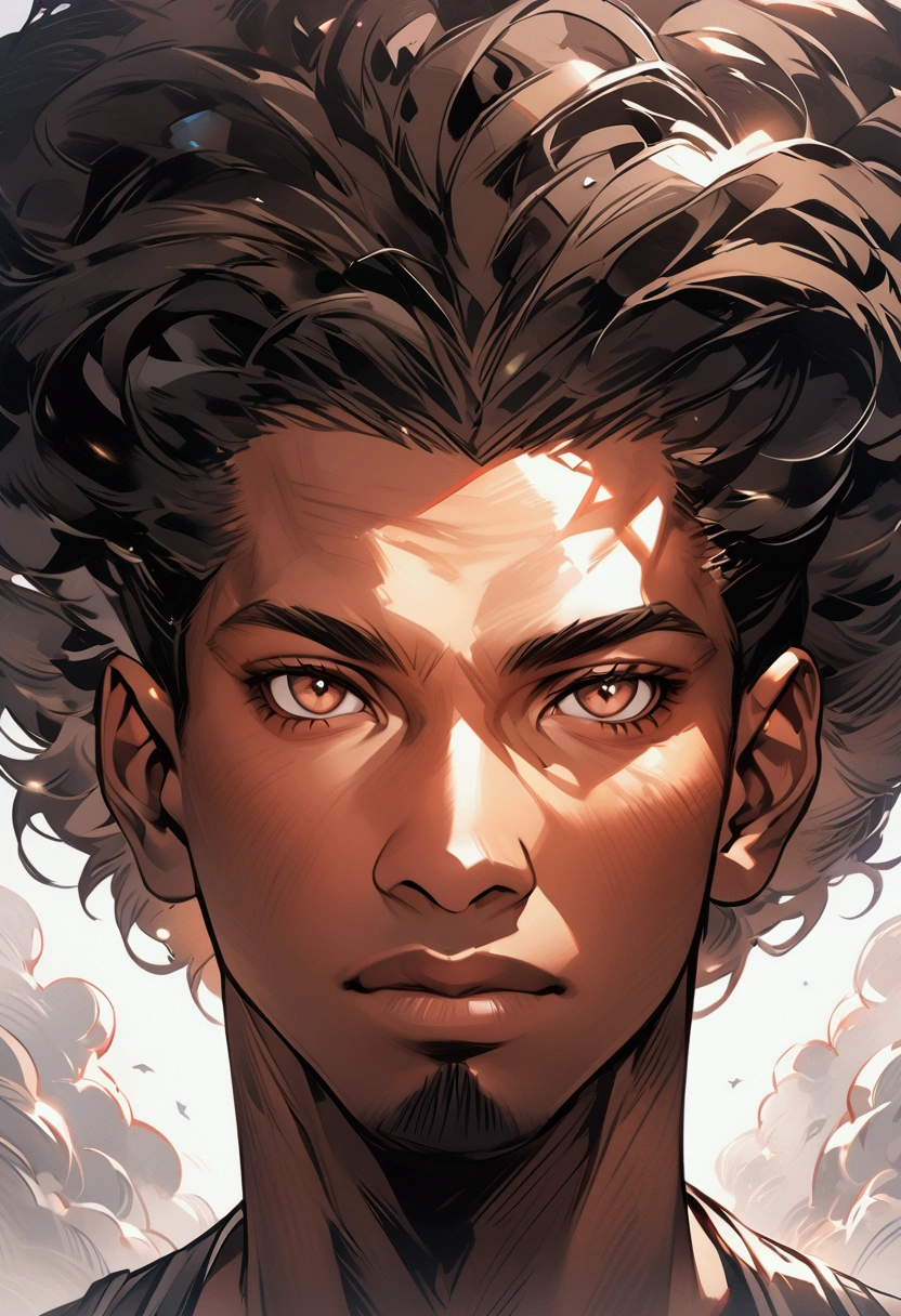 Cartoon of a man with an afro hair and a tank top, epic portrait illustration, black man with afro hair, a portrait of the character, in digital illustration style, detailed. digital painting, high quality portrait, closeup character portrait, detailed character portrait, epic digital art illustration, highly detailed character, Wakanda, T'Challa, stylized portrait, character art portrait, Marvel comics, DC comics.