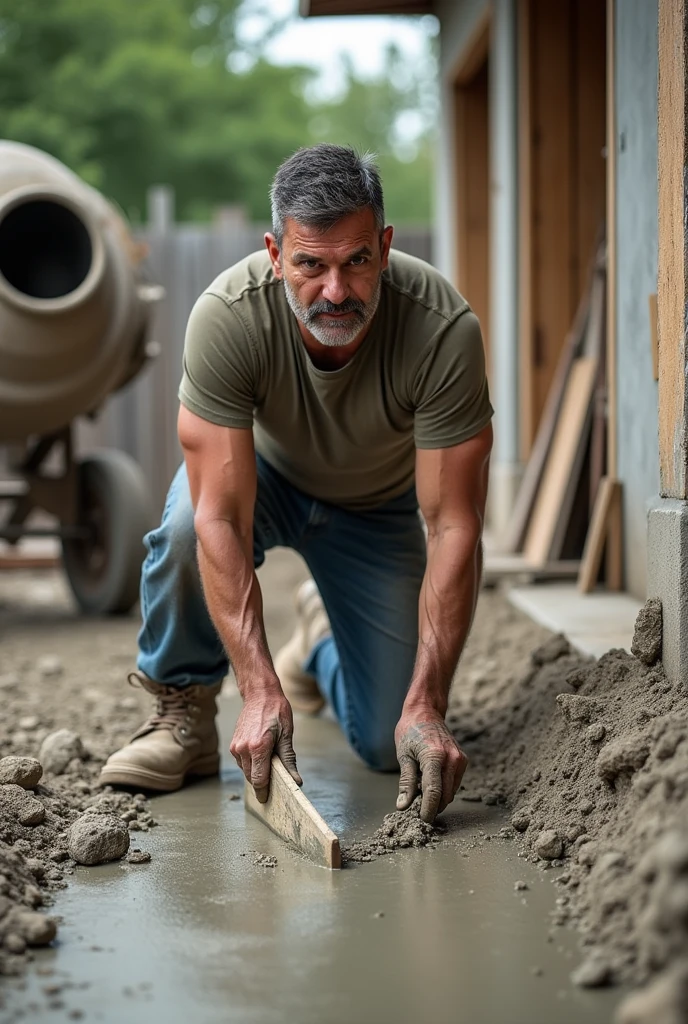 Latino man making a concrete floor