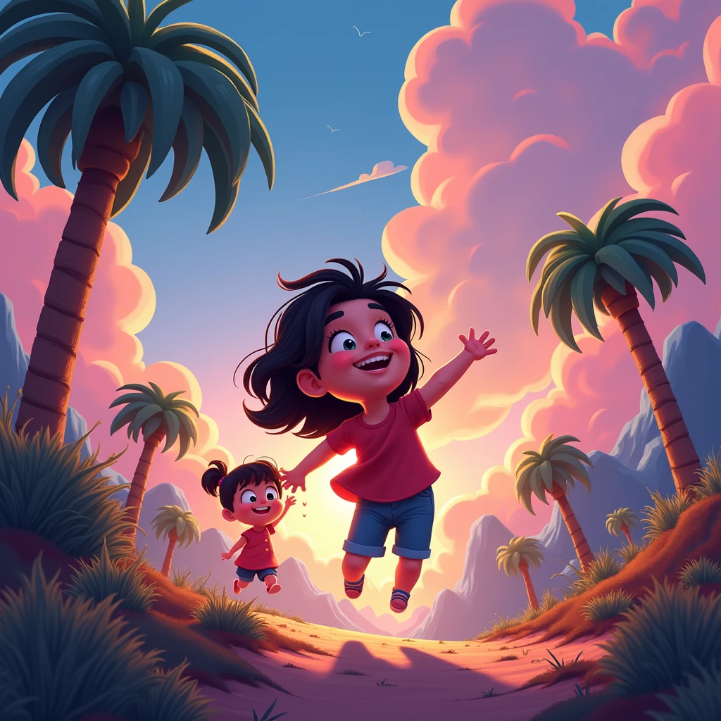 (Scene of Happiness), cartoon-style illustration from an award winning animated movie, illustrated in bold outlines, showcasing its colors and shapes. Beautiful cinematic lighting, surreal, color graded, dynamic movement, captivating chiaroscuro, (special effects:0.1), full body, award-winning, cinematic still, emotional, vignette, dynamic, vivid, (masterpiece, best quality, photorealistic, Professional, perfect composition, very aesthetic, absurdres, ultra-detailed, intricate details:1.3)
