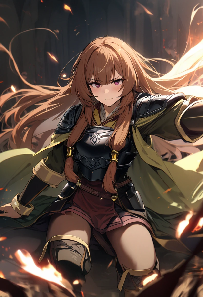 1girl, solo, raphtalia, the rising of the shield hero, black boots, black armor, evil side,