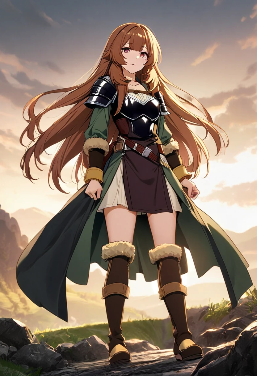 1girl, solo, raphtalia, the rising of the shield hero, black boots, black armor, evil side,