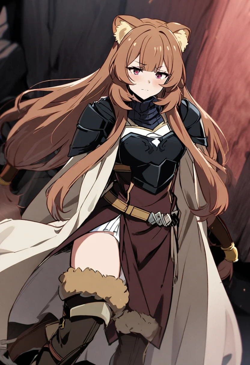 1girl, solo, raphtalia, the rising of the shield hero, black boots, black armor, evil side,