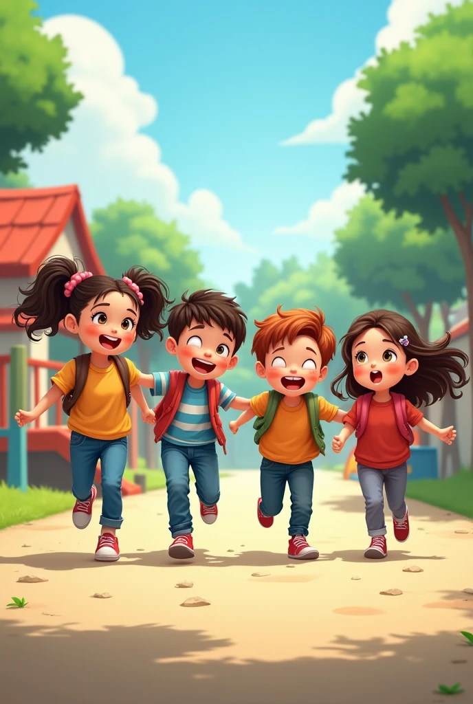 1 ager girl and 1 5th class boy and 1 4rth class boy and 1 4rth class girl playing