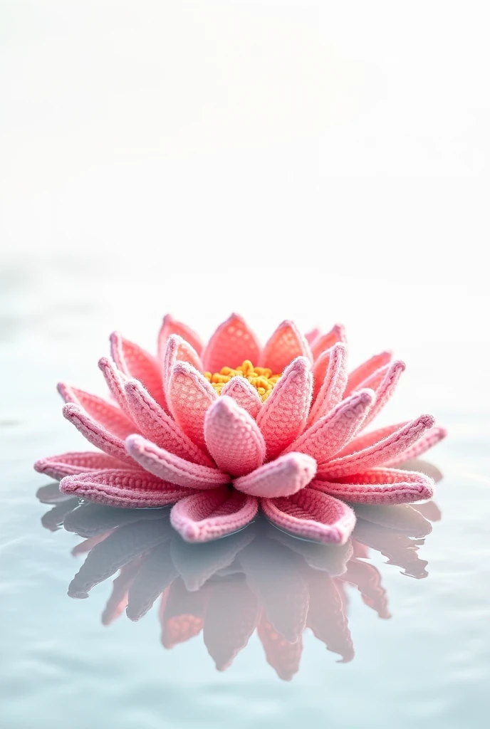 Create a crochet pink water lily illustration with a white background