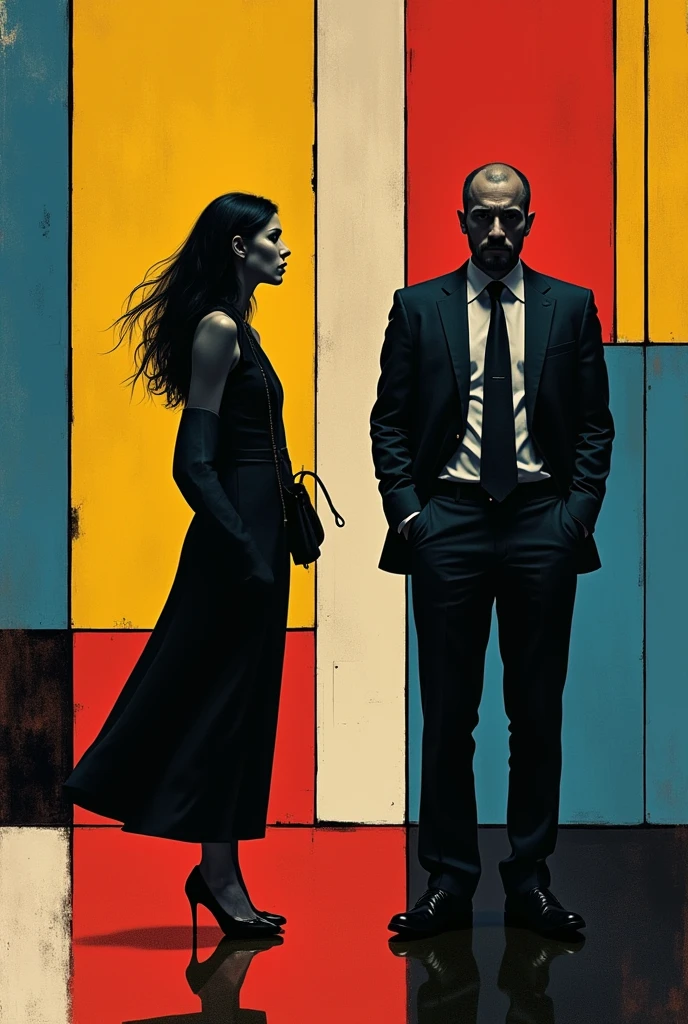 Skinny catholic women women cant hide but roll her eyes when Muslim man try to hid there illicit affair f rom other collogue in work place, use Mondrian art as inspiration make a modern art