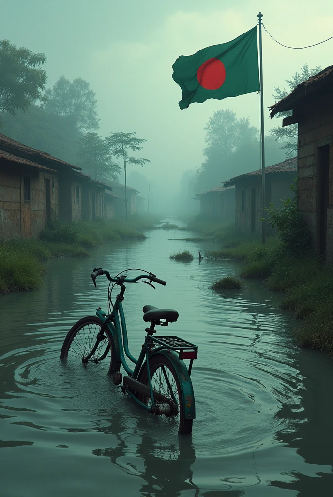 Villages of Bangladesh flag bike drowned in floods