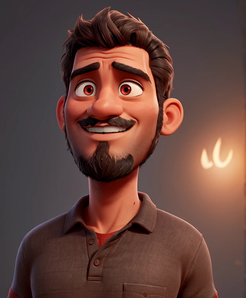 no background in the photo, black, unshaven, red shirt