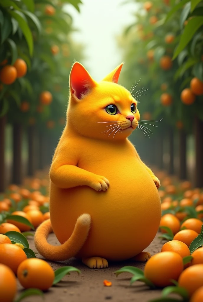 A mango shaped cat in the mango field 