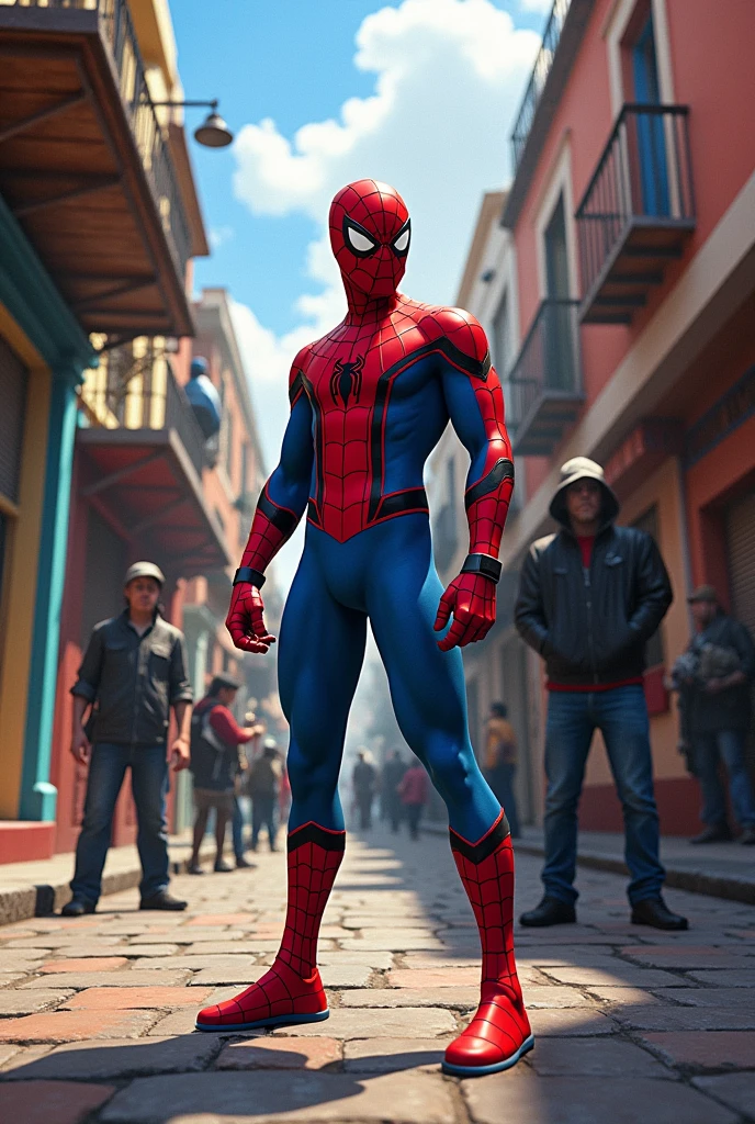 Spider-Man in Huaycan, Peru, 15th Street and some thieves and thieves in the background