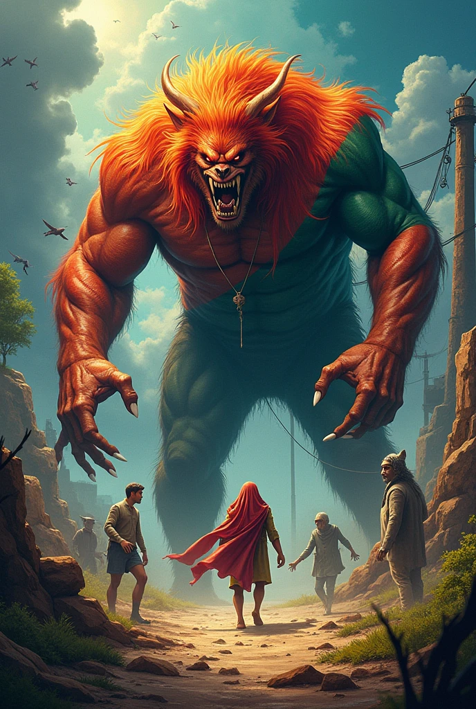 Make a photo about Bangladesh and india relationship of friend but also show background that india has selfish interest and their secret reason of friendliness using colourful animation as india a big monster and Bangladesh a pity animal